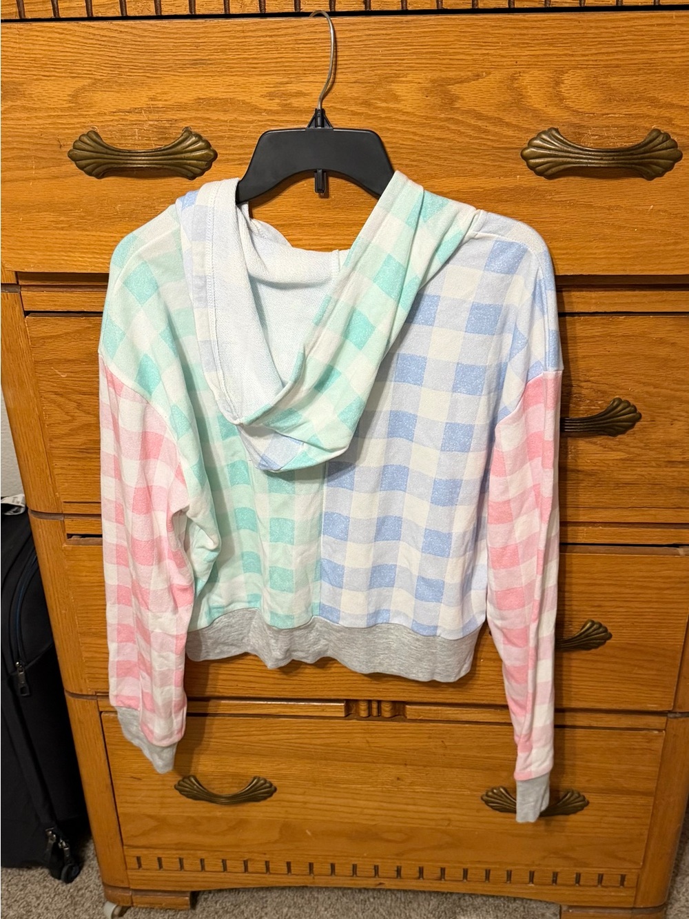 Splendid Pastel Gingham Hooded Zip Sweatshirt - Blue, Mint, Pink - Picture 2 of 3